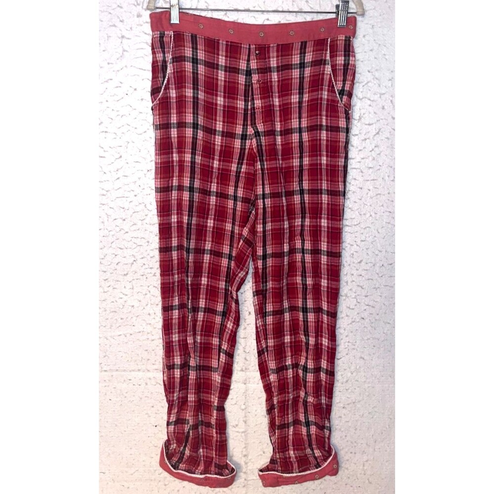 Sundance Truly Tartan Plaid Flannel Pajama Pant Pink Floral Pocket Boho Womens S